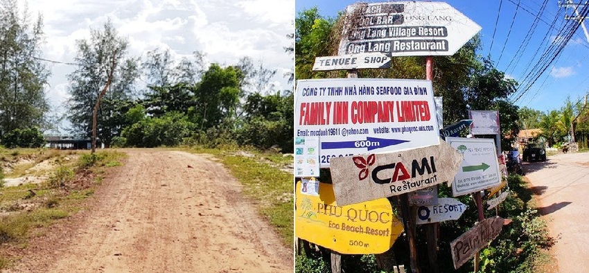 Biển báo chỉ dẫn đi đến bãi Ông Lang